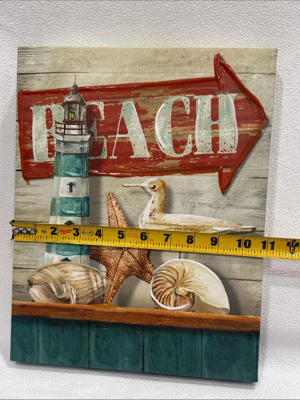 Beach Lighthouse Wall Art in Red, Teal, and Cream - Coastal Decor